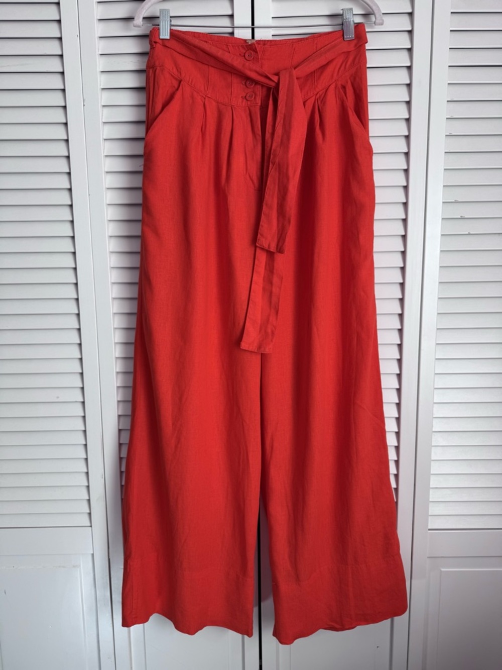 Free People Linen Blend Wide Straight Leg Full Length Pants Orange Small 4